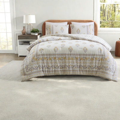 King Cal King Bedding Sets, 3 Piece Cotton Blend Floral Comforter, Cottage