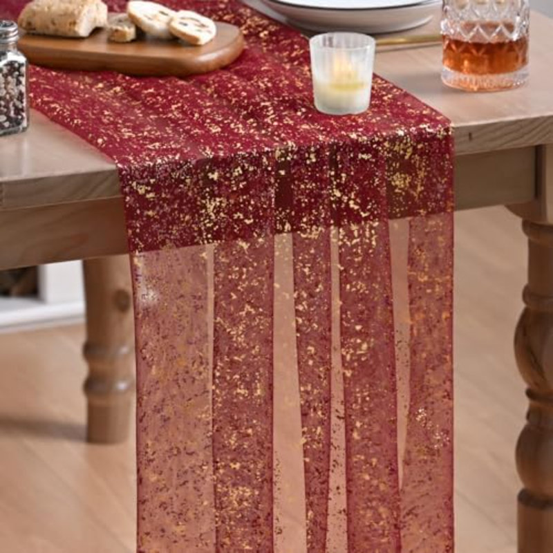 10 pièces de chemin de table en gaze bourgogne doré 10 pi