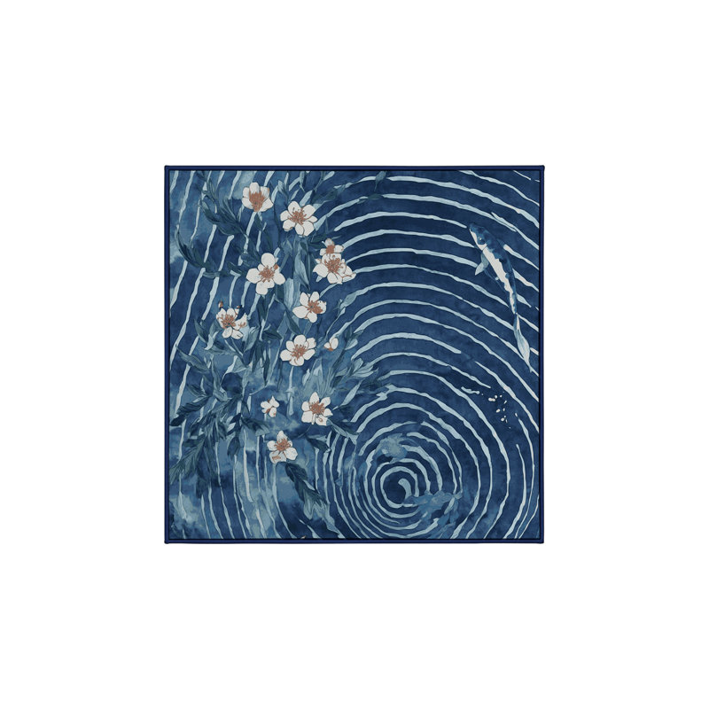 Machine Washable Blue Area Rug, Square 4'