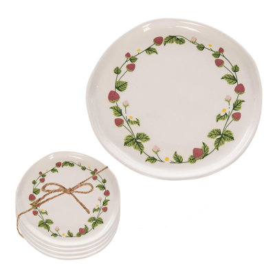 Ceramic Strawberry App Plates Set of 4 Home Decorations Spring