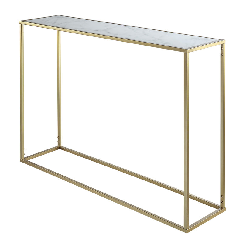 Yuichiro 42" Console Table with Metal Frame, White Faux Marble Top/Gold Base