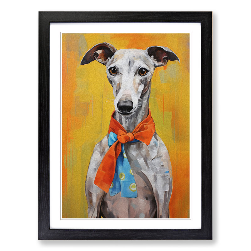 Whippet Contemporary No.2 - Framed Print, 46cm H x 34cm W x 2cm D, Black 