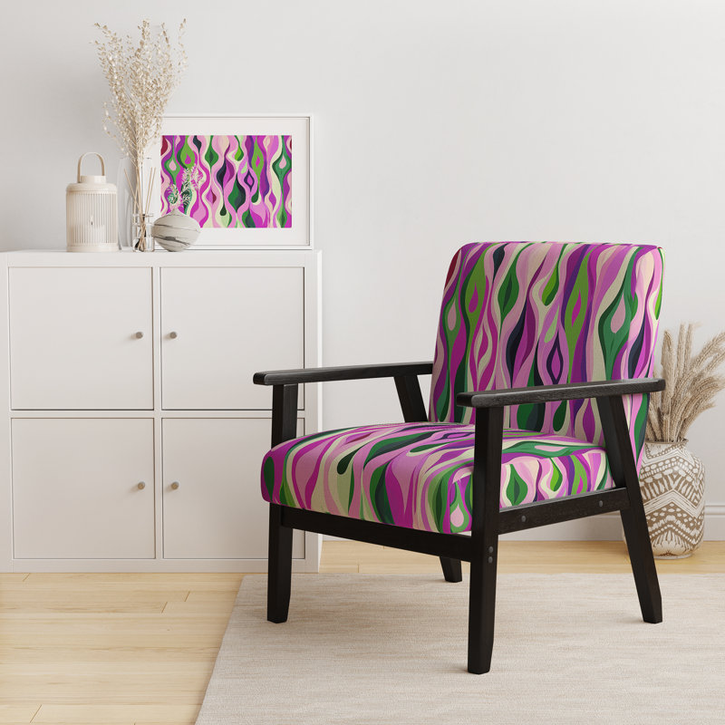 Fauteuil d'appoint Mid-Century rembourré en velours Retro Abstract Drops, Blue/Orange Velvet, Accoudoirs carrés noirs