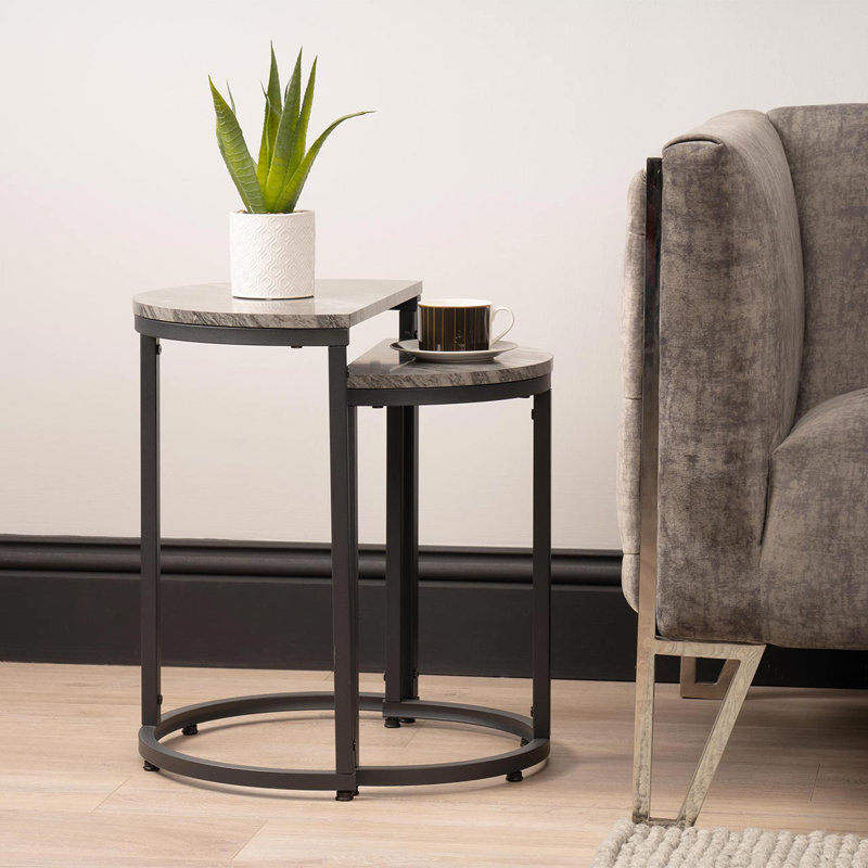 Arunveer 55cm Nesting Side Table for Living Room, MDF Top Half Moon Nest of End Table Metal Base