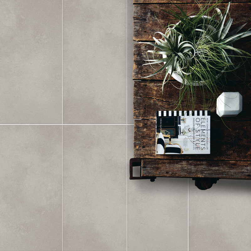 Literary License 12'' W x 24'' L Porcelain Concrete Look Singular Tile, Light Gray