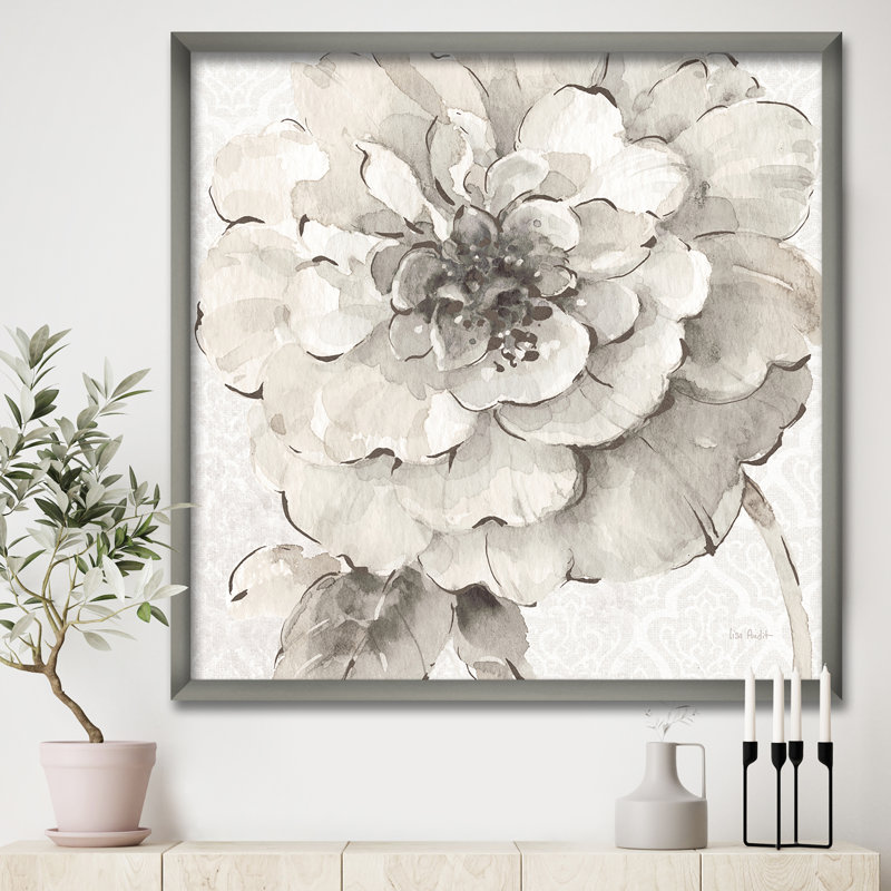 « indigold gris pivoines i »-image image sur toile, H 30 po x l 30 po x P 1 po, Cadre argenté