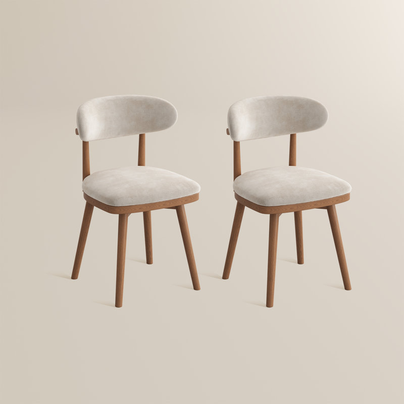 Mid-Century Modern Swivel Dining Chairs Set Of 2, Round Back Dining Chairs, Breakfast Table Chairs, Chairs For Wooden Table, Beige & Light Walnut