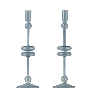Bougeoirs de table en verre - Lot de 2 à 30 cm de hauteur - Bleu denim