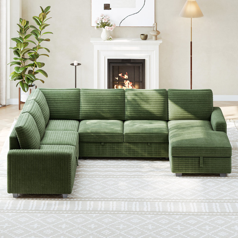 114" modular sectional sofa, corduroy l shaped modular sofa, sectional couches for living room, bedroom and apartment