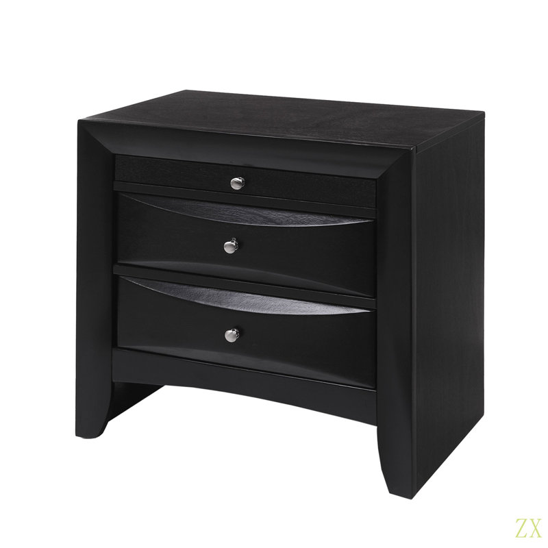 Table de chevet en bois avec 2 tiroirs et 1 plateau, Noir