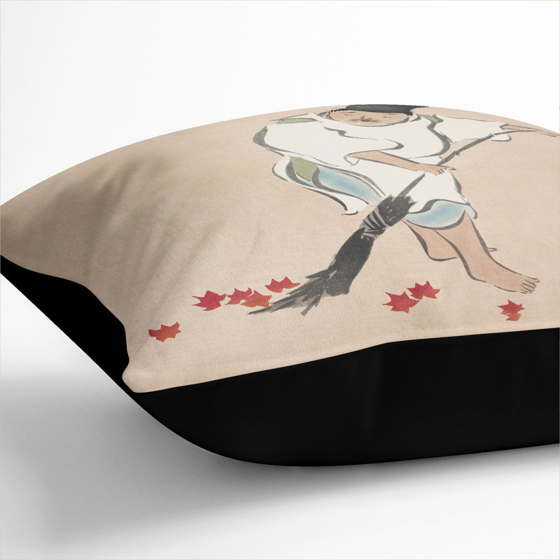 Man Raking Leaves Square Throw Cushion, 55cm H x 55cm W x 20cm D, Black