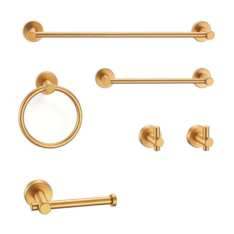Ensemble de quincaillerie de salle de bain moderne 6 pièces, aluminium brossé doré (barres à serviettes 24 po et 16 po)