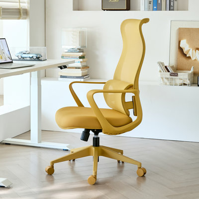 Ergonomic High-Back Mesh Task Chair with Adjustable Lumbar Support and Molded Foam, Supports up to 350 lbs, Yellow