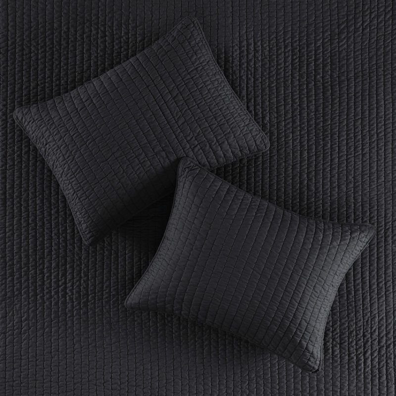 Courtepointe réversible noire pour très grand / très grand lit, 3 pièces, motif corail, microfibre, rembourrage en coton, très grand appel en noir, avec coquille en microfibre, longue durée