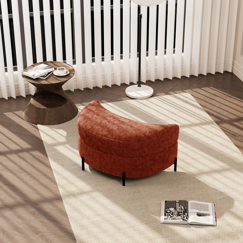 Repose-pieds rembourré avec rangement Moon, Chenille terre cuite