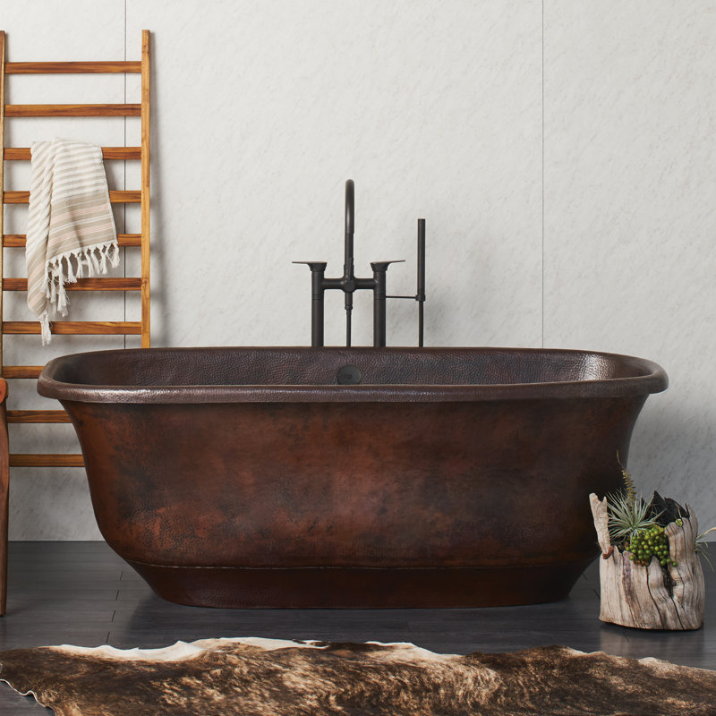 Santorini 66" x 32.5" Freestanding Soaking Copper Bathtub, Antique Copper