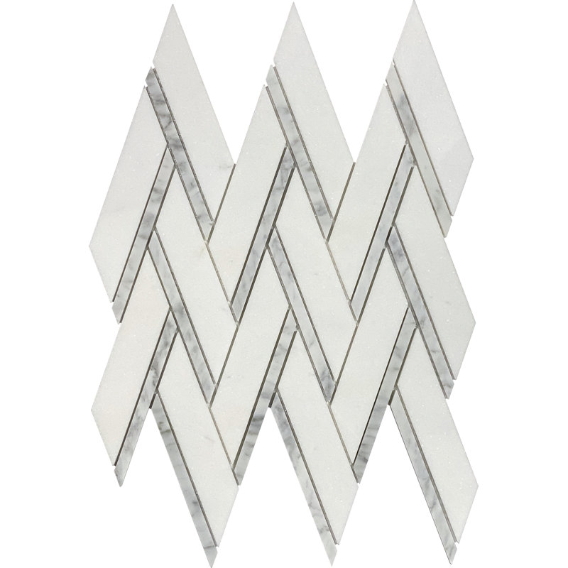 Celest 2" x 6" Herringbone Mosaic Wall Tile, Thassos/Bianco Carrara 