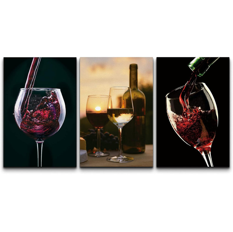 Verres à vin rouges au soleil, boissons, photographie, réalisme, paysage rustique, ultra, Toile tendue, H 36 po x l 72 po