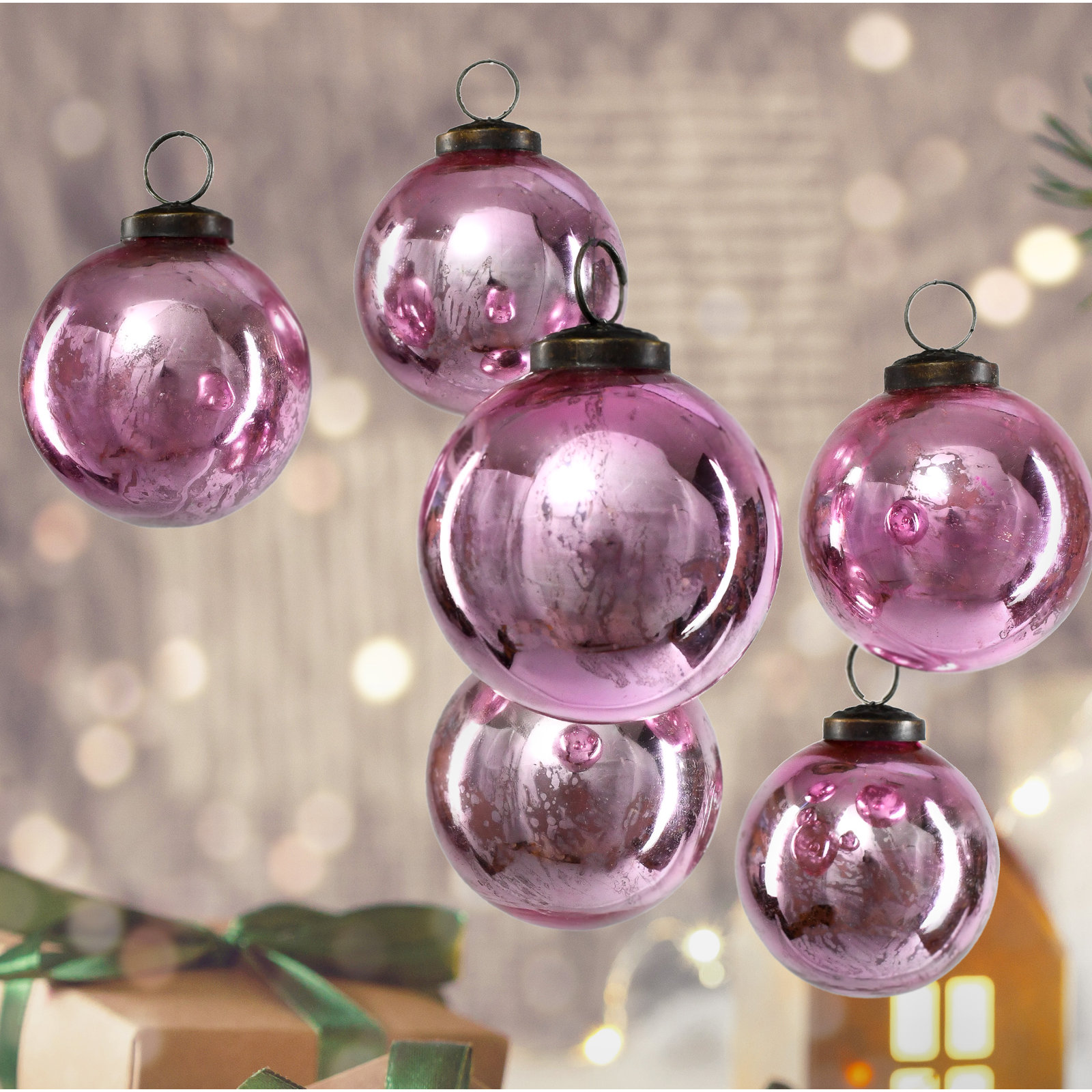 4'' Glass Animals Ball Ornament, Antique Rose Pink