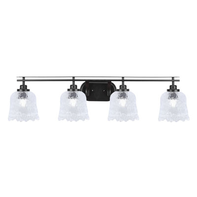 Barre d'éclairage de salle de bain 4 lumières Odyssey au fini noir mat avec verre de lave transparent de 7 po