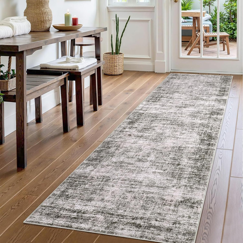 Runner Rug 2X6, Soft Vintage Distressed Washable Rug Runners For Hallways Non-Slip Kitchen Runner, Low Pile Retro Abstract Neutral Carpet Runners For Bedroom Laundry Kitchen, Taupe