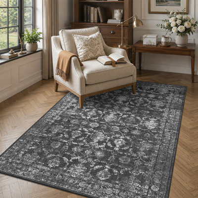 Vintage Boho Area Rug - Washable Non Slip Low Pile Rug