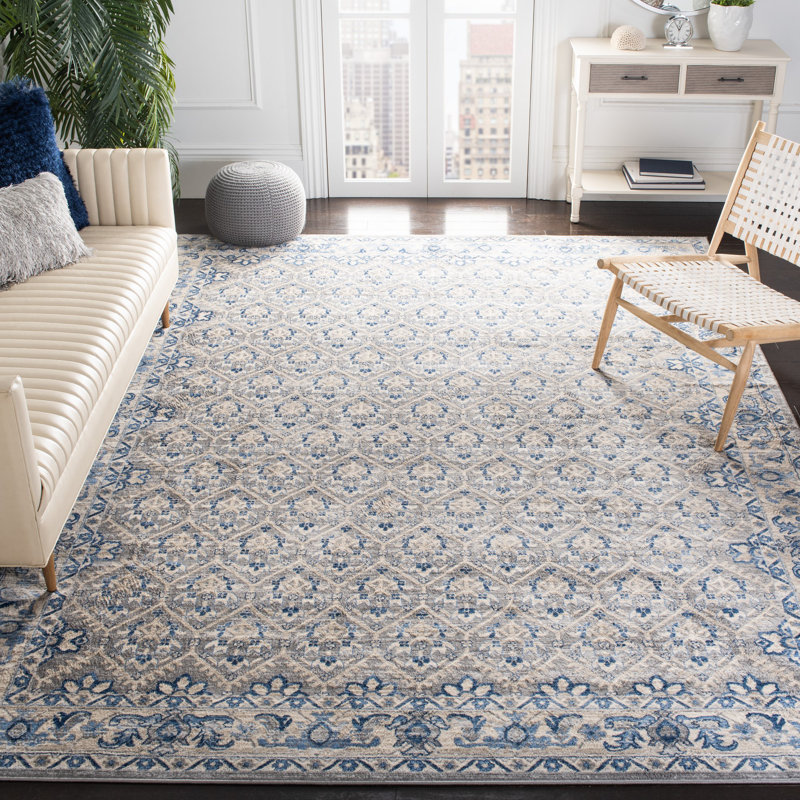 Asucena Light Gray/Blue Area Rug, Rectangle 4' x 6'