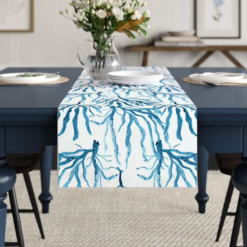 Marrero Floral Table Runner, Sky Blue, 72" L x 16" W