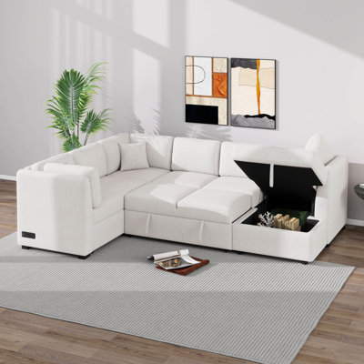 U-Shaped Convertible Sectional Sofa Sleeper, 108.6" Corner Couch With Pull Out Sofa Bed, Two USB Ports, Two Power Sockets And A Storage Chaise
