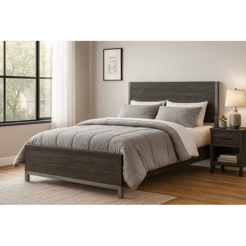 Barlow Low-Profile Panel Bed, King, Dark Gray