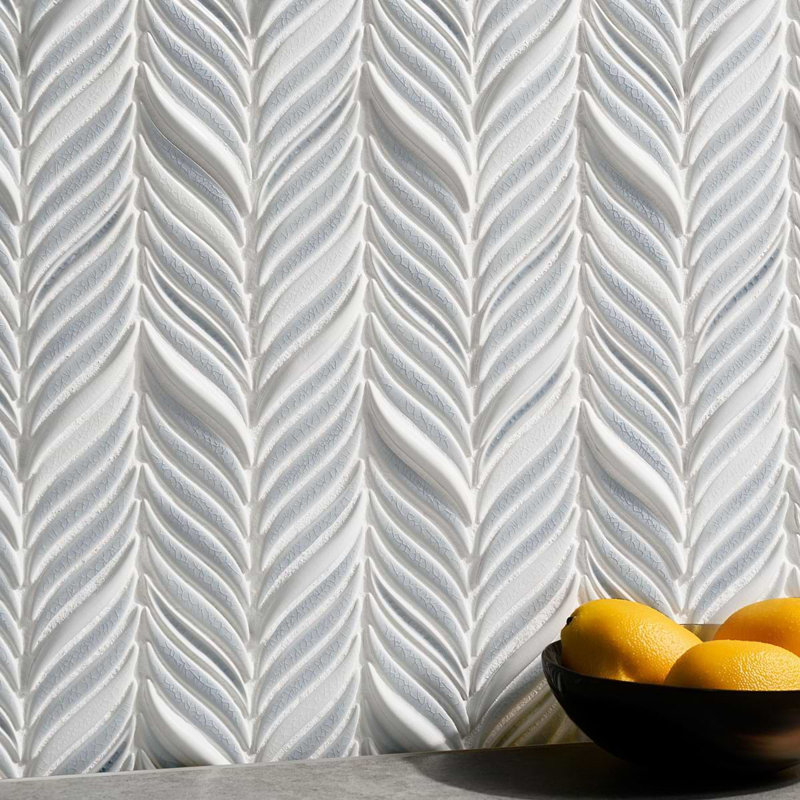 Nabi Alula 10x12 Chevron Crackled Glossy Glass Mosaic Tile, Arctic Blue