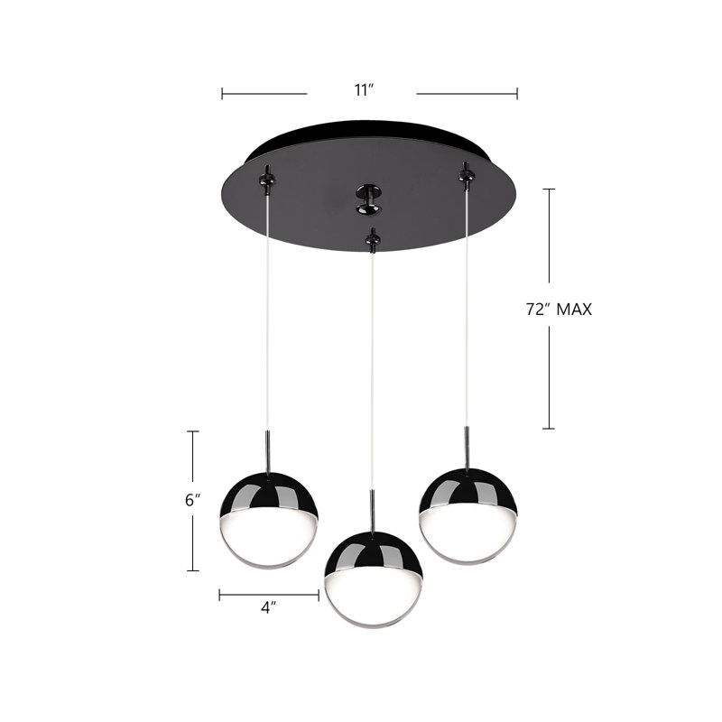 Pluto LED Pendant, 26 W, Black Chrome, 3 Lights