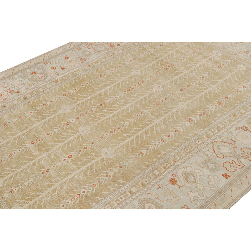 Modern Hand Knotted Silk Floral Area Rug, Rectangle 5' x 7'