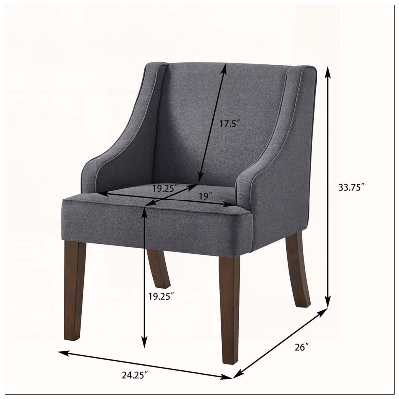 Chaise d'appoint moderne, fauteuil rembourré avec pieds en bois massif, Lin, Gris foncé
