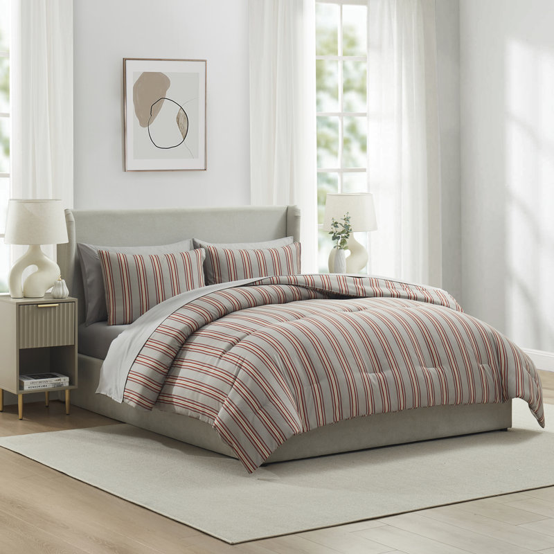 Ensemble d'édredon à lit rayé 7 pièces avec draps et taies d'oreiller Nestl, Grey Stripe
