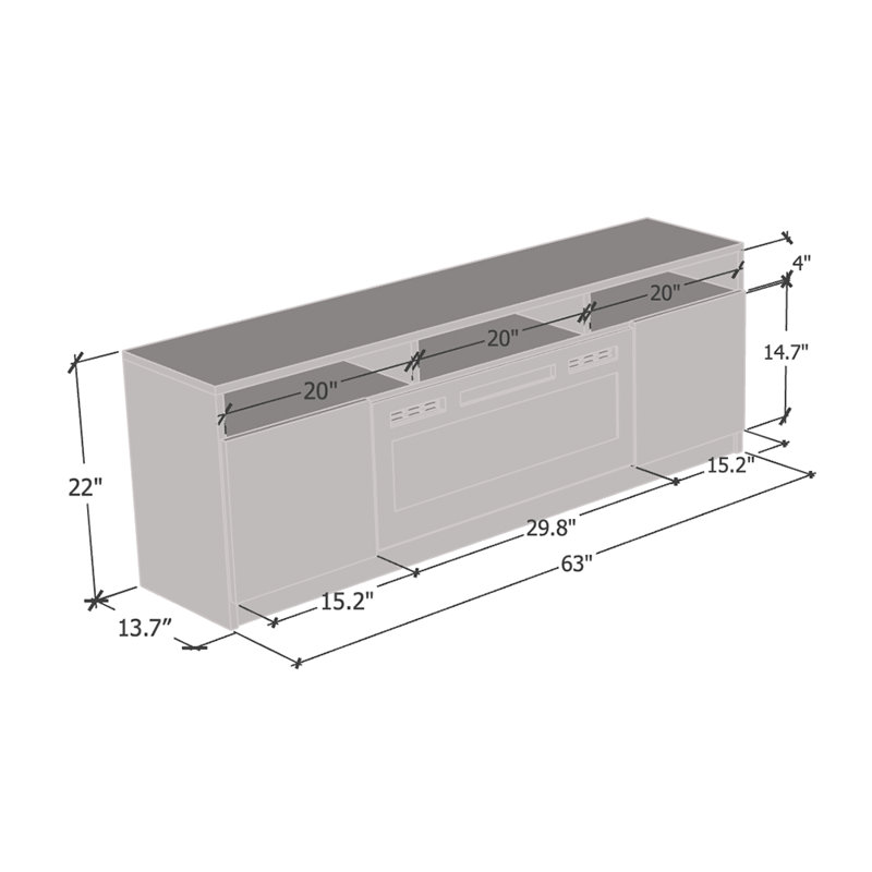 Anirudh 63" Modern TV Stand with Electric Fireplace, High Gloss Finish, Media Storage, Gray