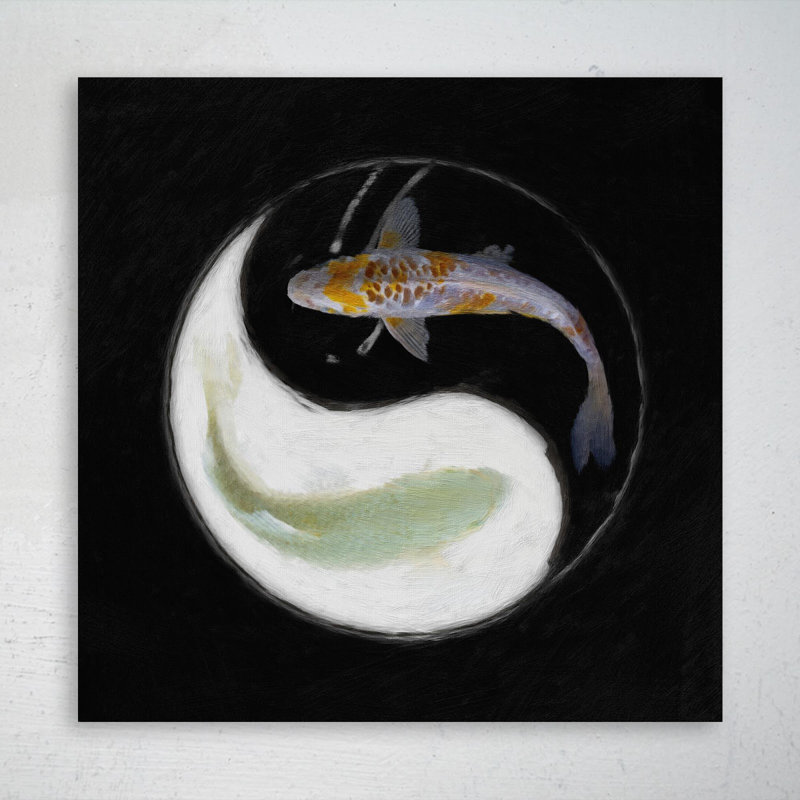 Cercle Yin Yang avec poisson Koi noir et blanc - 1 pièce, impression carrée sur toile tendue, H 32 po x l 32 po