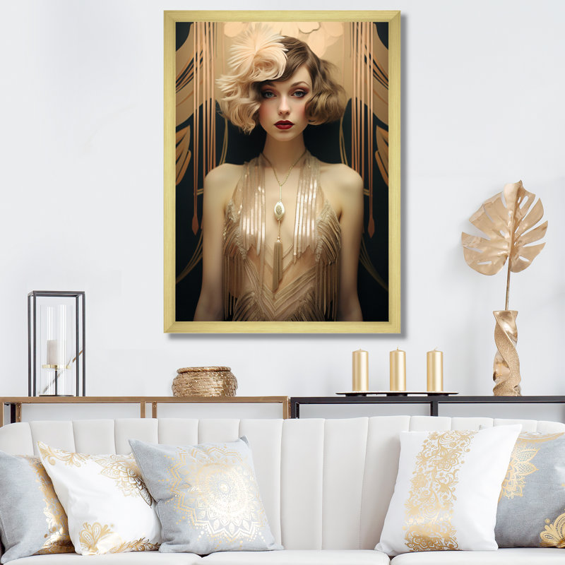 Art nouveau, élégant et glamour - impression, H 32 po x l 16 po x P 1 po, Cadre doré à une seule photo