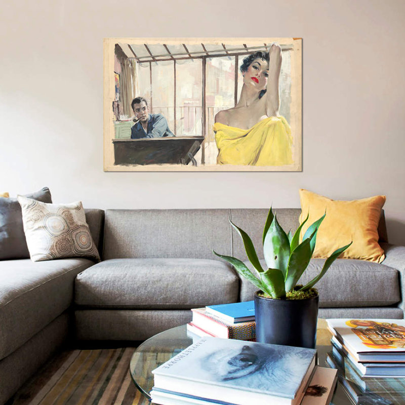 «Posing» par Ernest Chiriacka, reproduction sur toile tendue sur châssis, H 12 po x l 18 po x P 1,5 po, Toile tendue