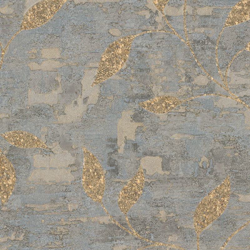 Boutique Ornamental Leaf Steel / Gold Floral 10m x 52cm Matte Wallpaper Roll