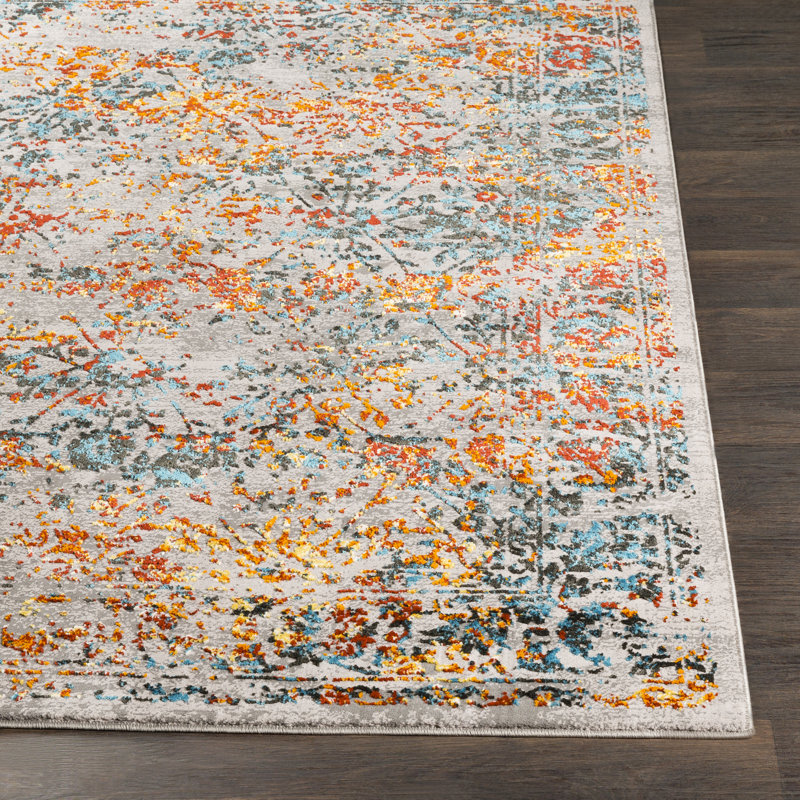 Tapis safran/bleu oriental Parramore, Rectangle 9 pi 3 po x 12 pi 3 po