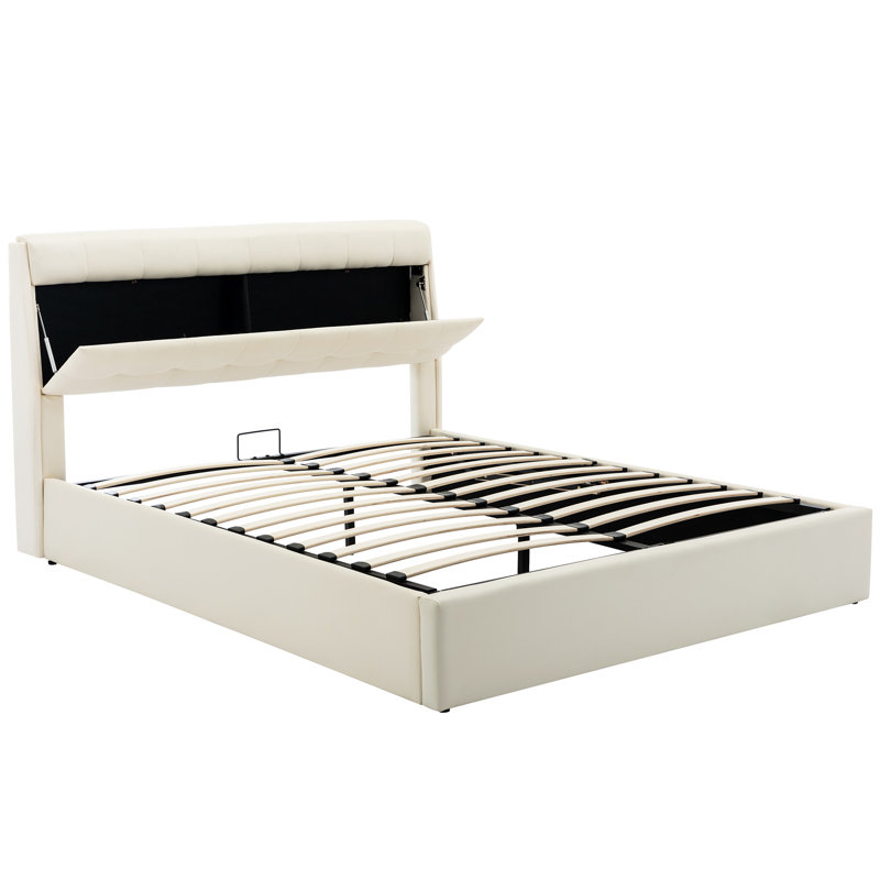 Angelka Upholstered Ottoman Storage Bed, Beige, UK Double - DE 135 x 190 cm