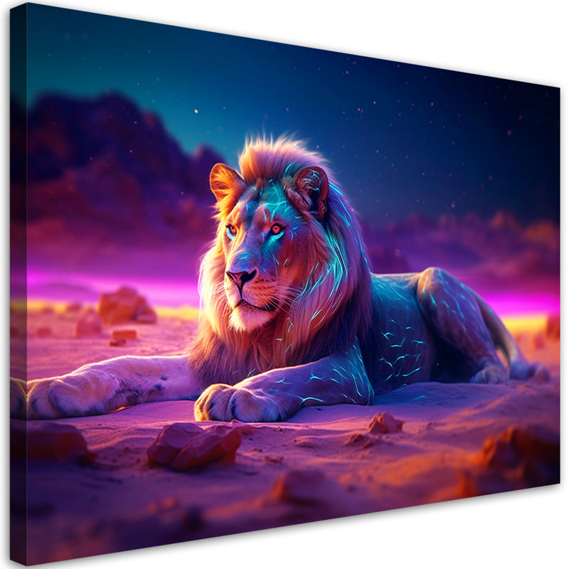 Lion Nature Animal Neon - Wrapped Canvas Print, 80cm H x 120cm W