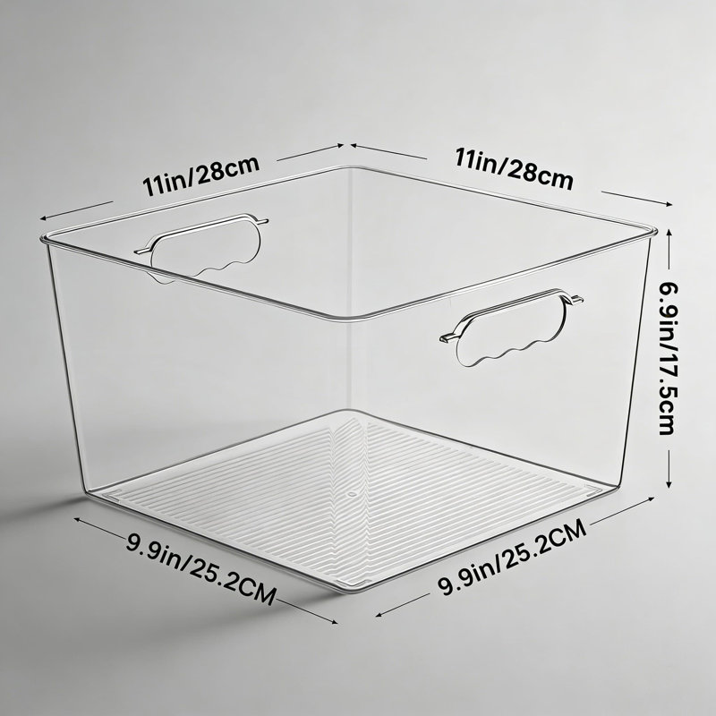 Très grands bacs de rangement en plastique transparent avec poignées, contenants de rangement en cubes de 11 po x 11 po pour l'organisation du garde-manger, du placard, de la cuisine, de la salle de bain et de la salle de lavage