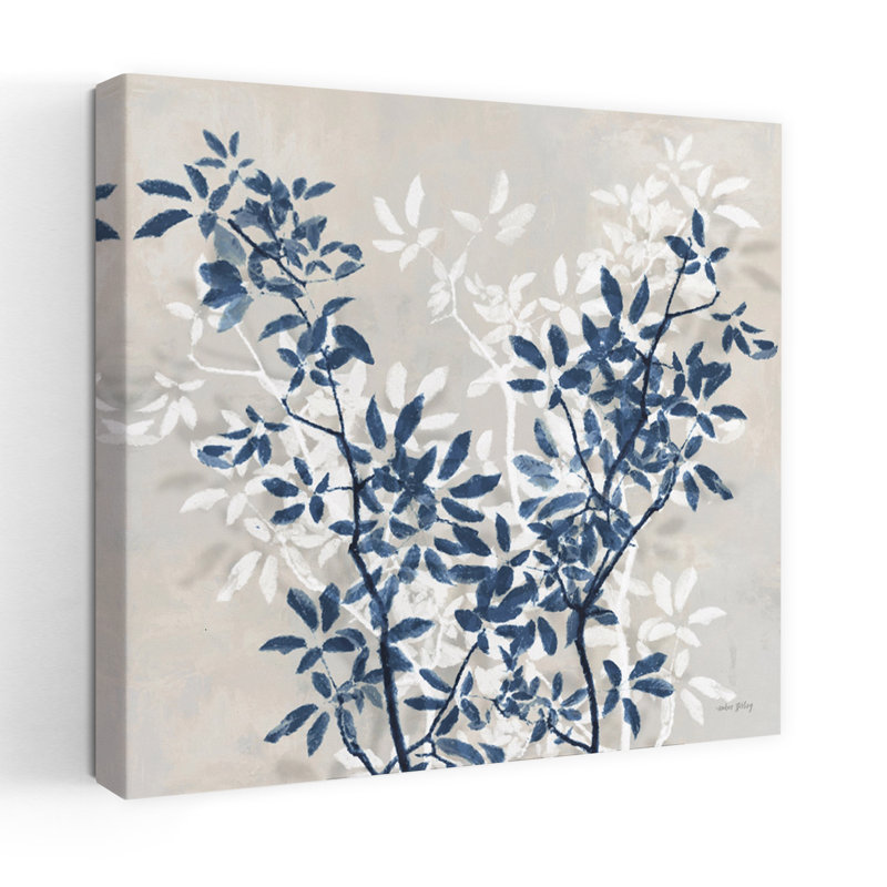 Art contemporain botanique Silhouettes II avec branches de feuilles bleues, art botanique, H 24 po x l 24 po