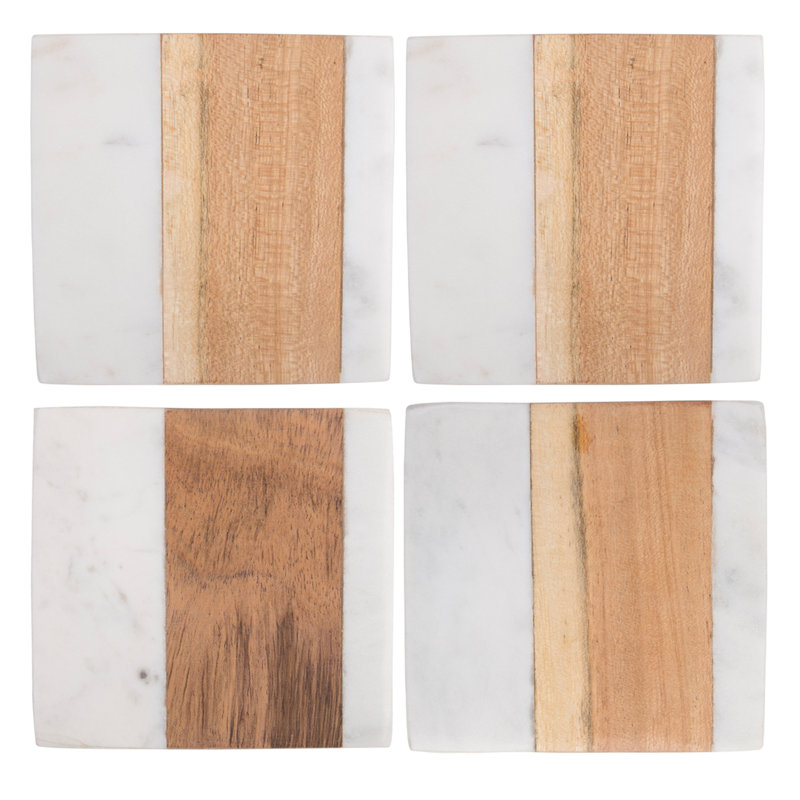 Wood Square 4 Piece Coaster Set