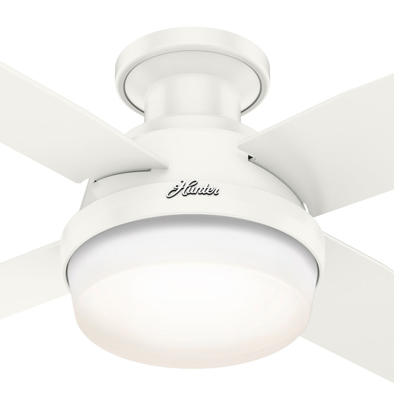 44" Dempsey 4 - Blade Outdoor Flush Mount Ceiling Fan with Light Kit Included, Fresh White