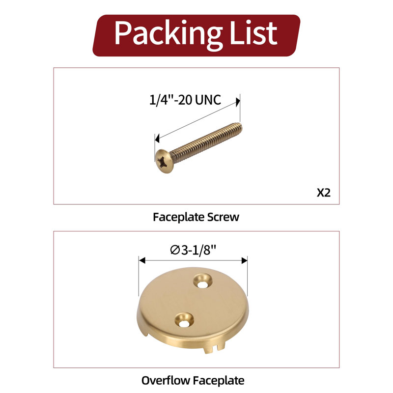 Ensemble de conversion pour ensemble de garniture de drain de baignoire à deux trous avec couvercle de trop-plein et remplacement de filetage grossier universel doré brossé