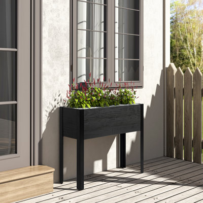  Urban Garden Raised Planter, FSC Recycled Wood , Rectangular, 37IN x 12.6IN, Grey