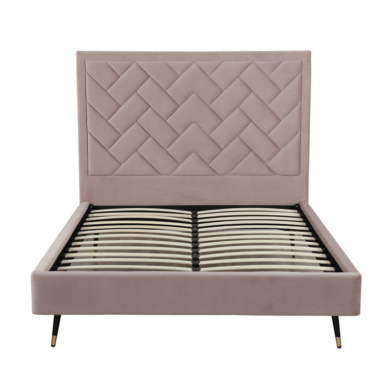 Lit plateforme en bois d'eucalyptus Crosby, Grand, Rose